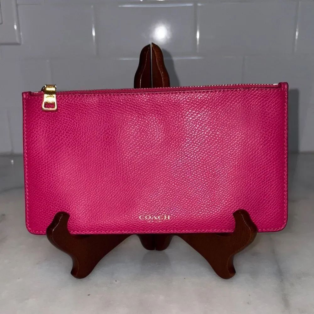 Coach Wristlet Bag Pouch Pink Saffiano Leather Clutch Pouch Wallet